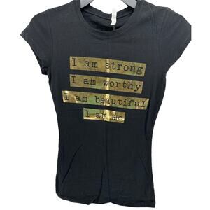 Sewn Black Gold Foil Inspirational Graphic Short Sleeve T-Shirt Women's Small